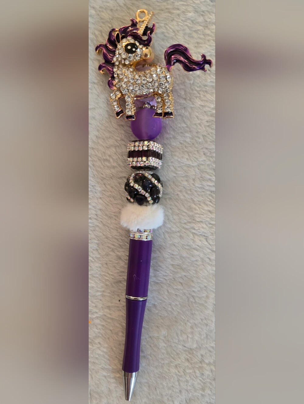 Purple & White Beaded Pen - Unicorn
